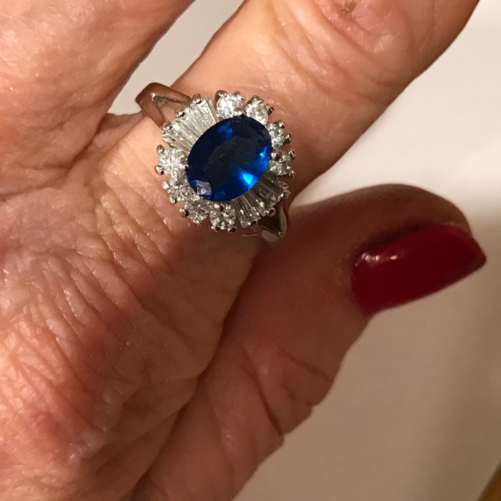 VINTAGE SAPPHIRE LOOK WITH CZ COCKTAIL RING